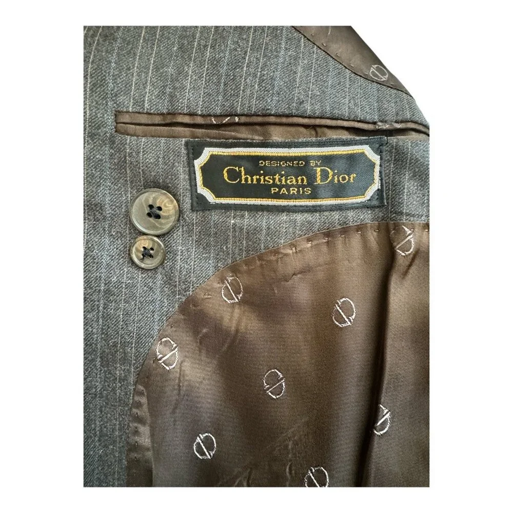 Christian Dior Vintage Wool Men's Single Breast Blazer Brown Striped 46R - Picture 11 of 12